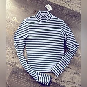 American Eagle Outfitters Blue and White Striped Turtleneck Top